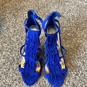BCBG blue velvet heels